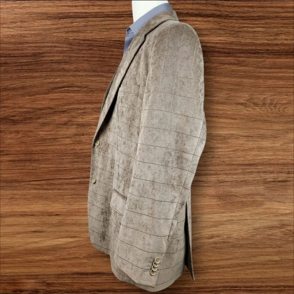 Carlo Palazzi Men Size 46R Tan Plaid 2 Button Viscose Poly Fine Yarn Sports Coat